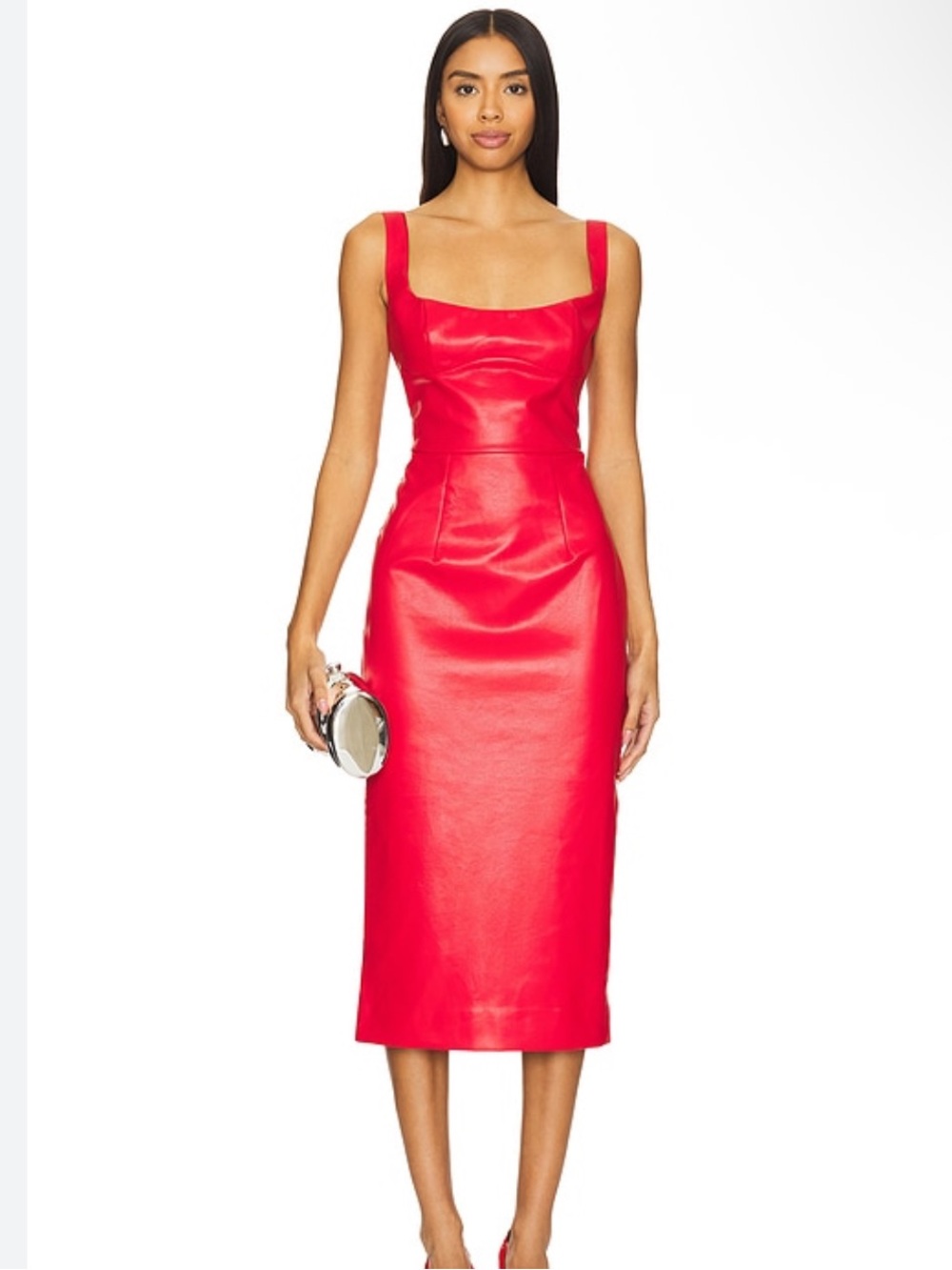 Bardot Kassy Faux Leather Fitted Tank Midi Dress in Famous Red size US 8